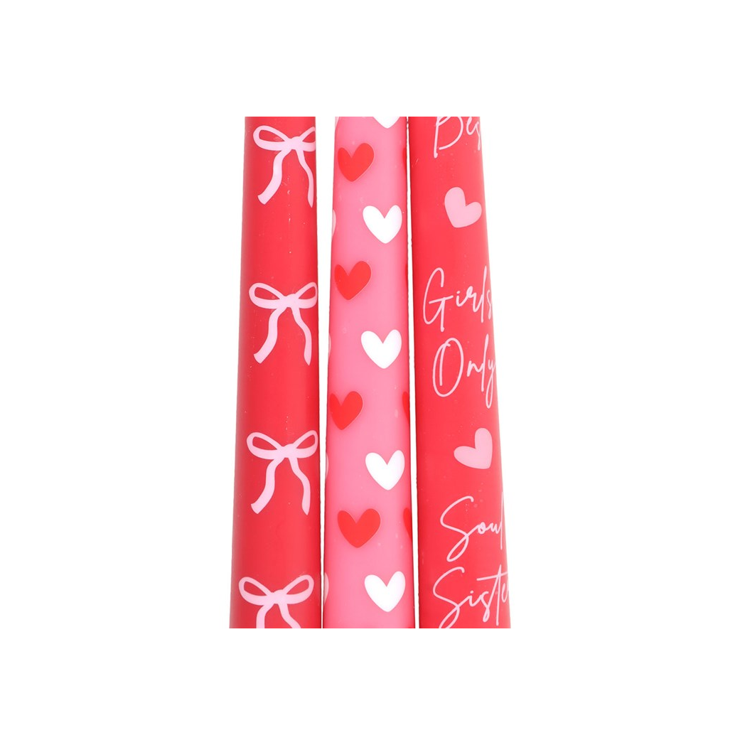 Set of 3 Girl Gang Bow and Heart Taper Candles