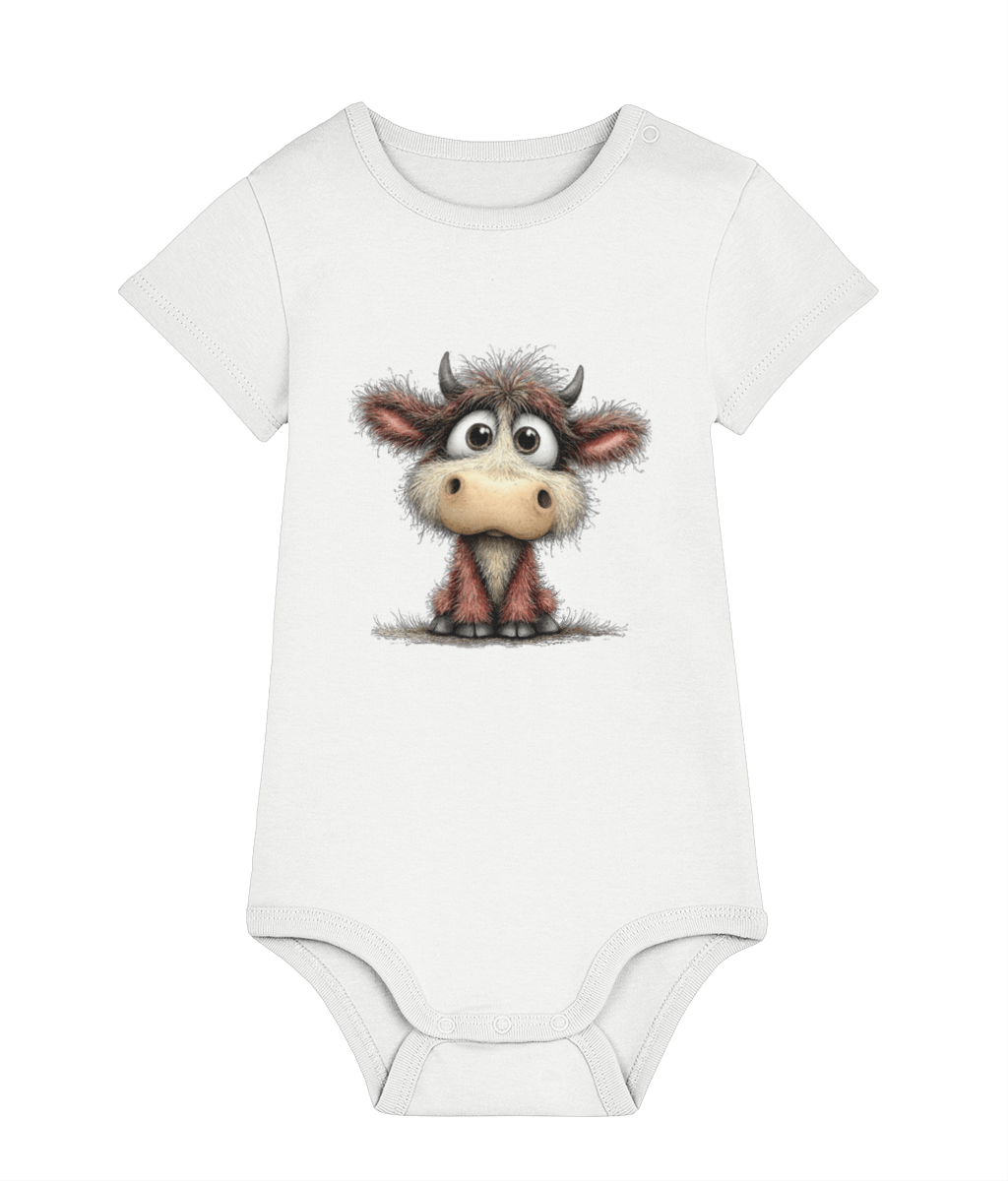 Whimsical Farm Animal Baby Grow | Unisex Newborn Bodysuit - Clover the Curious Calf