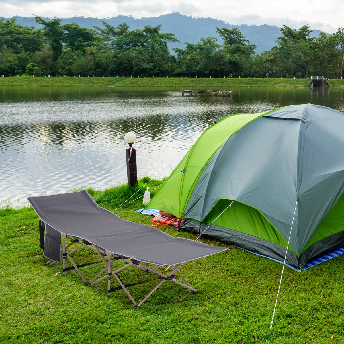 Outsunny Single Portable Outdoor Military Sleeping Bed Camping Cot Grey