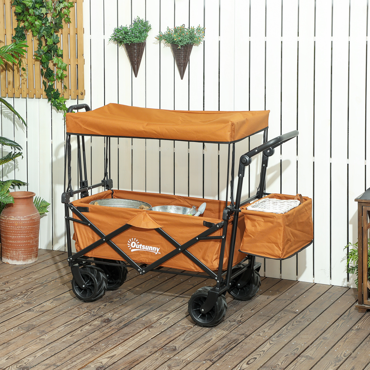 Durable Folding Cart with Canopy, 68kg Capacity - Outdoor Utility Trolley