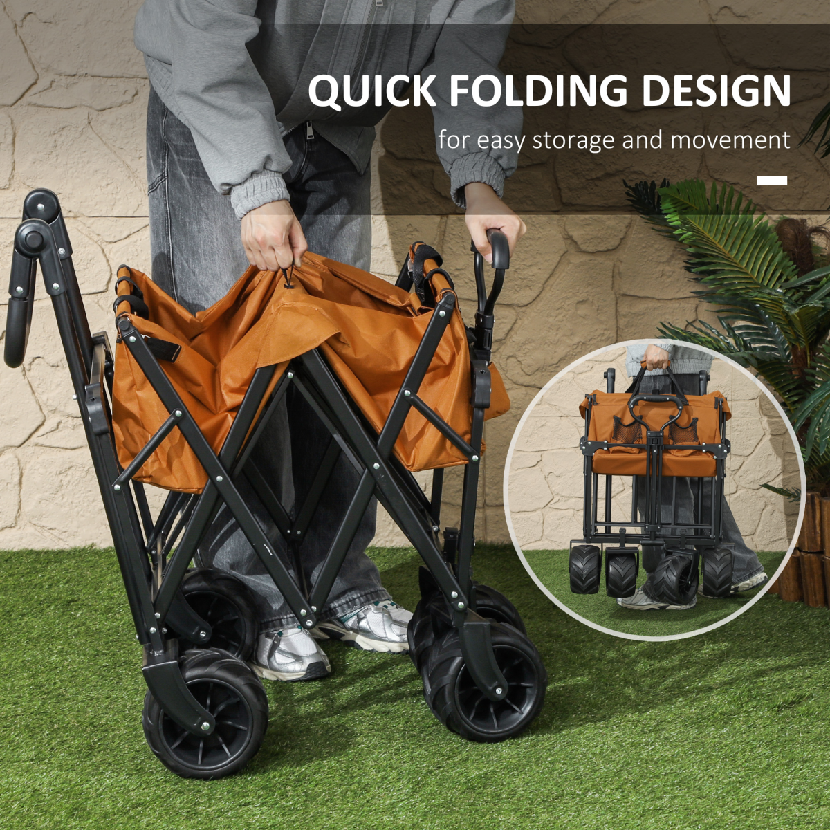 Durable Folding Cart with Canopy, 68kg Capacity - Outdoor Utility Trolley