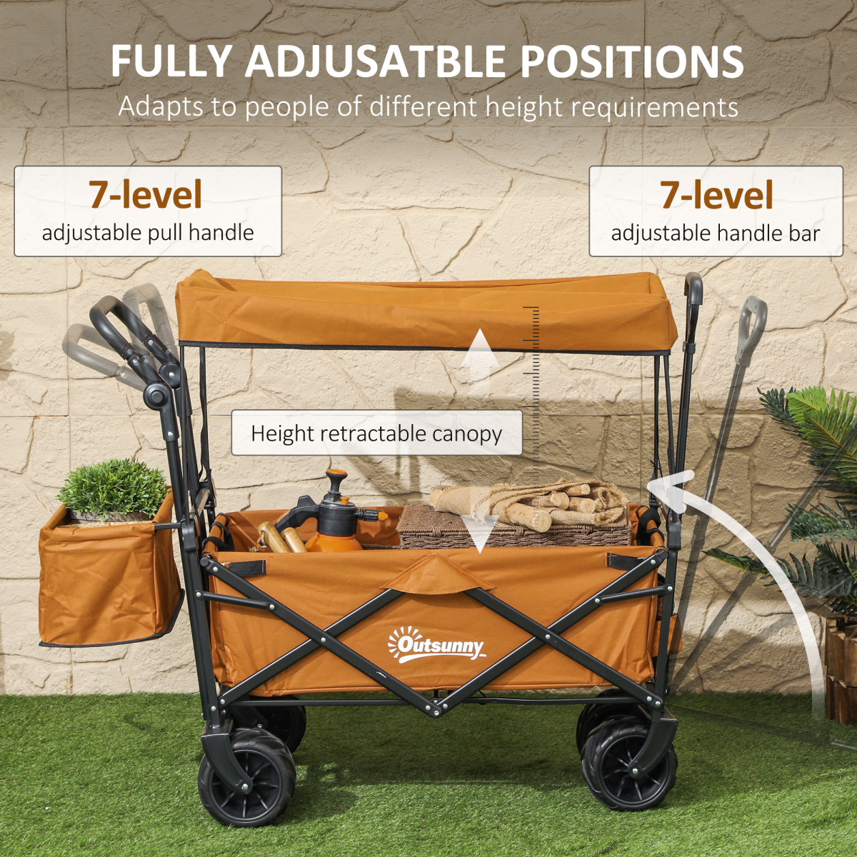 Durable Folding Cart with Canopy, 68kg Capacity - Outdoor Utility Trolley