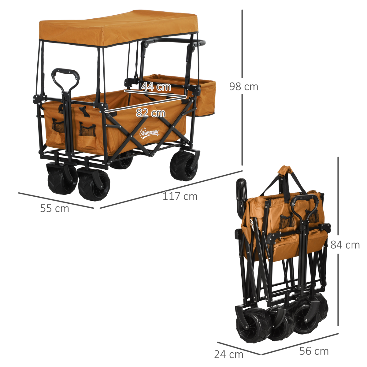 Durable Folding Cart with Canopy, 68kg Capacity - Outdoor Utility Trolley