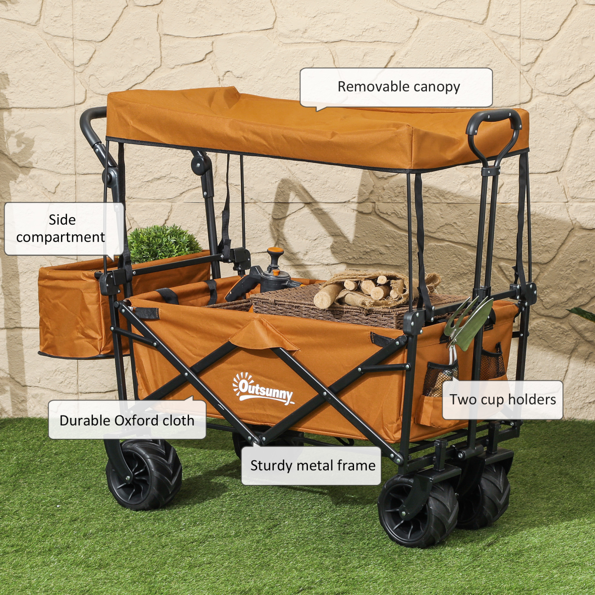 Durable Folding Cart with Canopy, 68kg Capacity - Outdoor Utility Trolley