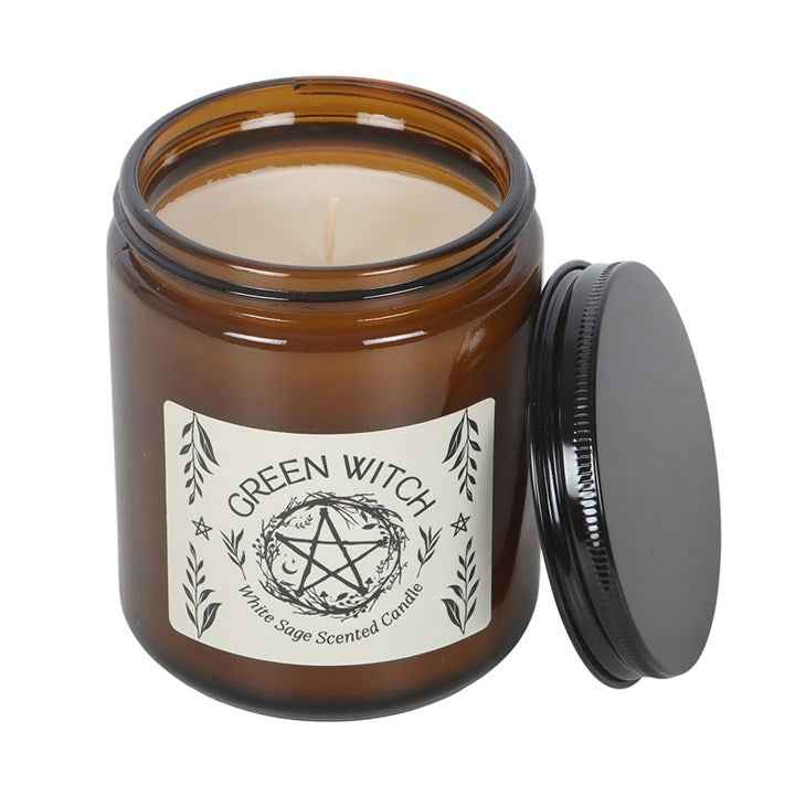 Green Witch White Sage Amber Glass Candle