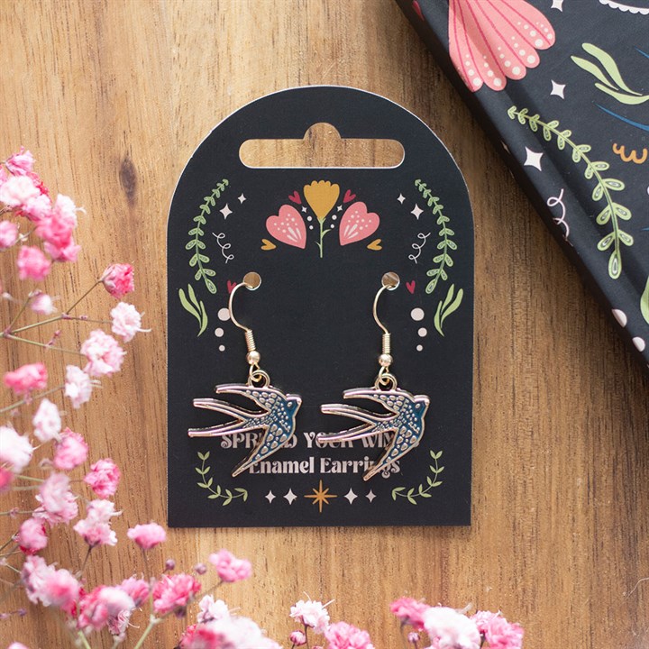 Blue Spread Your Wings Swallow Earrings