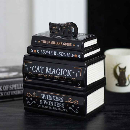 Black Cat Book Stack Oil Burner with Cat