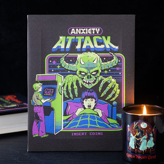 Anxiety Attack Retro Arcade Canvas Plaque by Steven Rhodes (19x25cm)