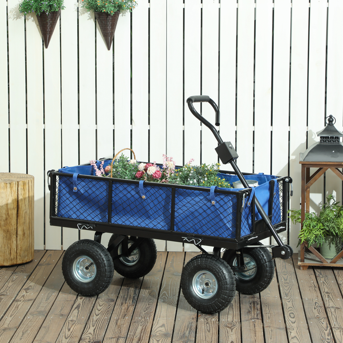 Outsunny Garden Cart with Removable Liner, Quick-Release Sides