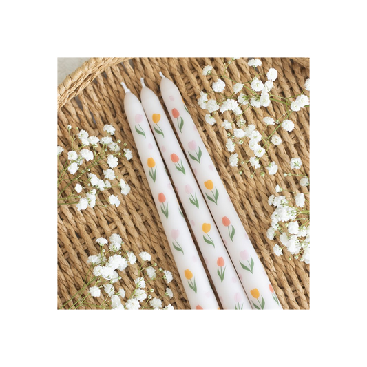 Set of 3 Tulip Print Taper Candles