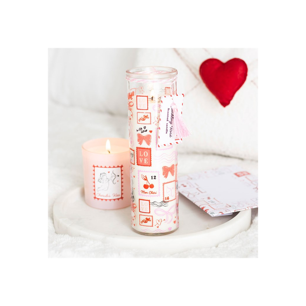 Valentine Postage Stamp Print Sparkling Rose Tube Candle