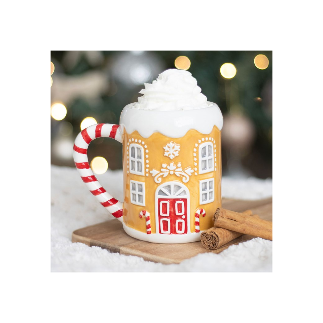 Candy Cane Gingerbread House Mug