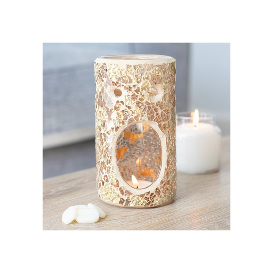 Gold Pillar Crackle Glass Oil Burner and Wax Warmer