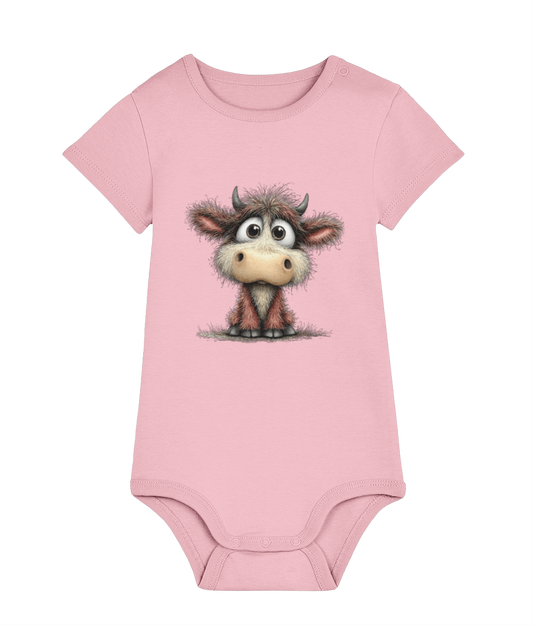 Whimsical Farm Animal Baby Grow | Unisex Newborn Bodysuit - Clover the Curious Calf