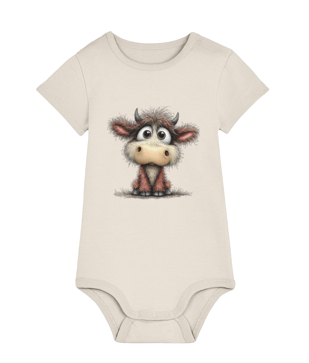 Whimsical Farm Animal Baby Grow | Unisex Newborn Bodysuit - Clover the Curious Calf