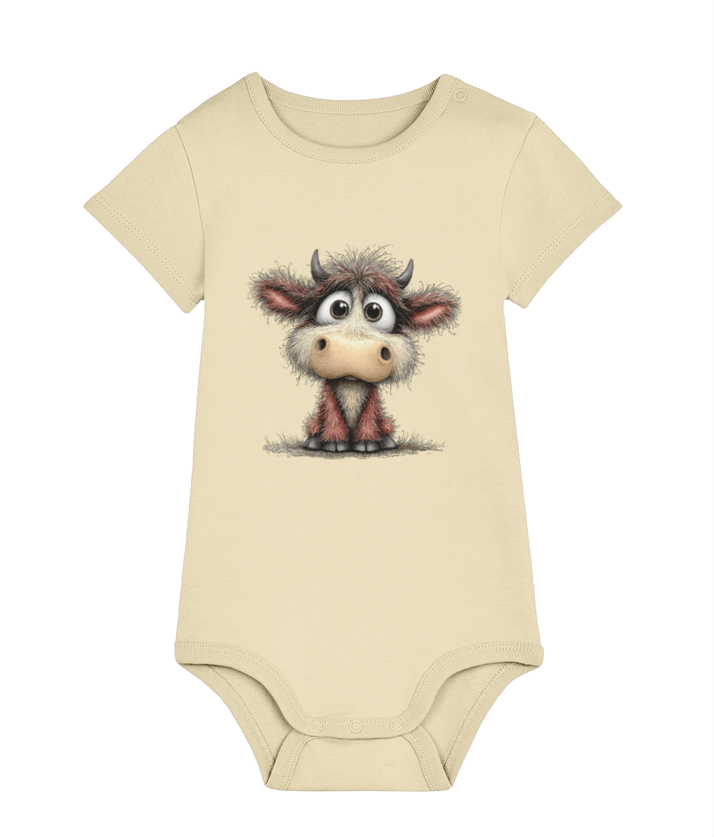 Whimsical Farm Animal Baby Grow | Unisex Newborn Bodysuit - Clover the Curious Calf